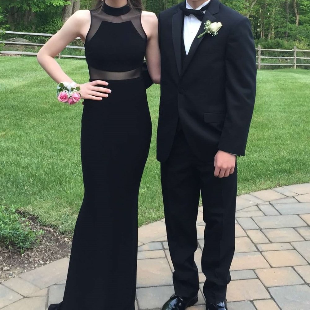 Betsy & Adam Mock Neck Illusion Mesh Gown Dress Prom Black Size 0